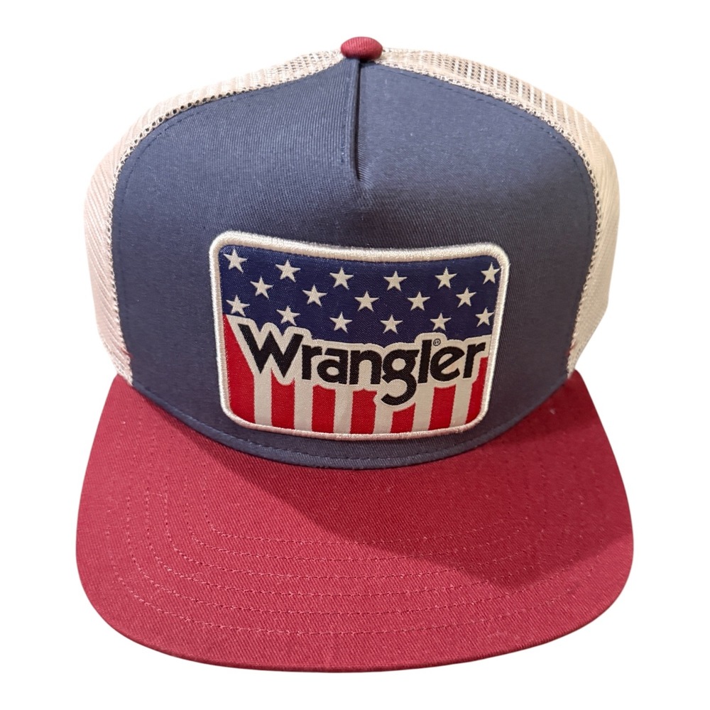 NWT Wrangler Americana Trucker Hat Red Navy Snapback Patriotic Western One Size